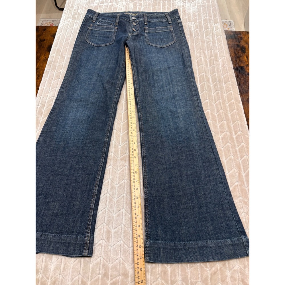 American Eagle Wide Leg Dark Wash Jeans Button Fly Patch Pockets Size 12 - Picture 4 of 12